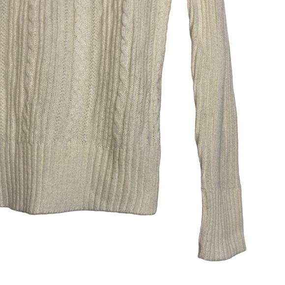 Aeropostale Chunky Cable Knit V Neck Ribbed Cream Long Sleeve Sweater Medium - Picture 12 of 16
